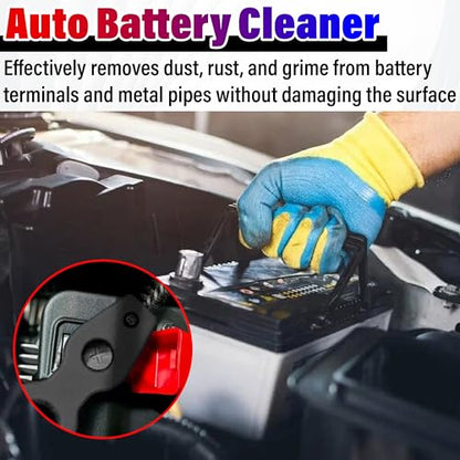Car Battery Terminal Cleaning Brush,4 in 1 Auto Battery Cleaner (Black+Red) - color: Black+red