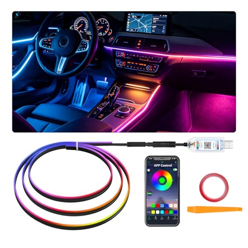 YUGUANG 43.3inch Interior Car Lights Strip, Dynamic Dreamcolor Chasing App Control Music Sync USB Powered RGB Acrylic LED Ambient Lighting Kit for Car Trucks SUV