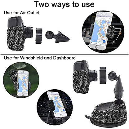 SUNCARACCL Bling Car Phone Holder, 360°Adjustable Crystal Auto Phone Mount Universal Rhinestone Car Stand Phone Holder Car Accessories for Windshield Dashboard and Air Outlet (Black) - color: Black