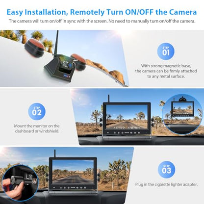 3 Magnetic Solar Wireless Backup Camera System, Quad RV Rearview Backup Cameras Wireless System with HD1080P 9 Inch DVR Monitor for Trailer RV Trucks, Built-in 9600mAh Solar Battery, ZEROXCLUB BL903 - size: 9"-3 Cam