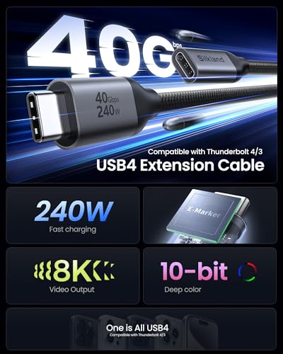 Silkland 40Gbps USB4 USB C Extension Cable 240W for Thunderbolt 4, 4 FT - size: 4 Feet