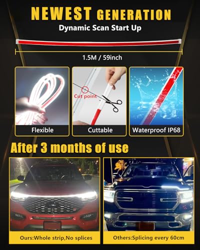 YM E-Bright LED Hood Light Strip, 59in White Amber Switchback DRL 12V - color: White/Amber Switchback, size: 59 inches