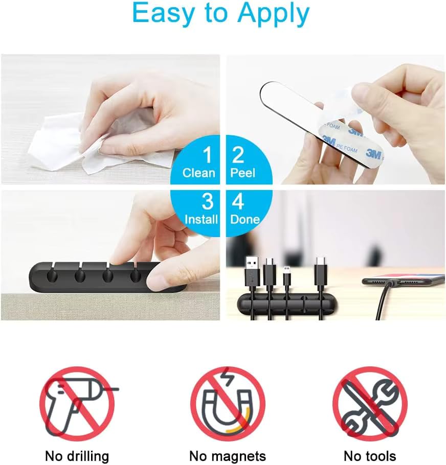 Cord Organizer, Cable Clips Cord Holder, Cable Management USB Cable Power Wire Cord Clips, 2 Packs Cable Organizers for Car Home and Office (5, 3 Slots).