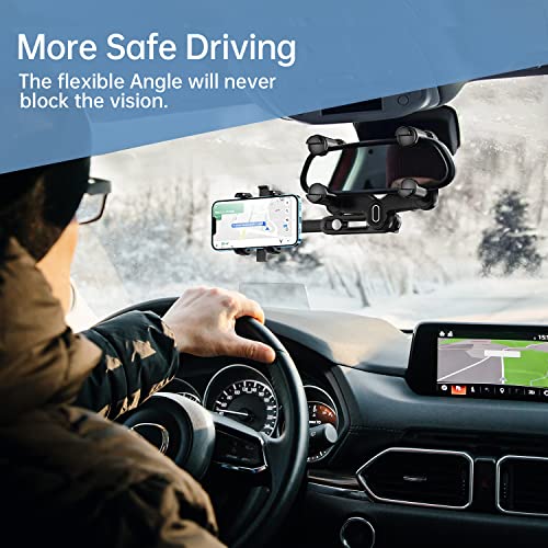 WUITIN Rearview Mirror Phone Holder for Car,360°Rotatable and Retractable Multifunctional Rear View Mirror Phone Holder,Four Corners Fixed Anti-Shake Design,for All Mobile Phones and All Car - style: 22 Design