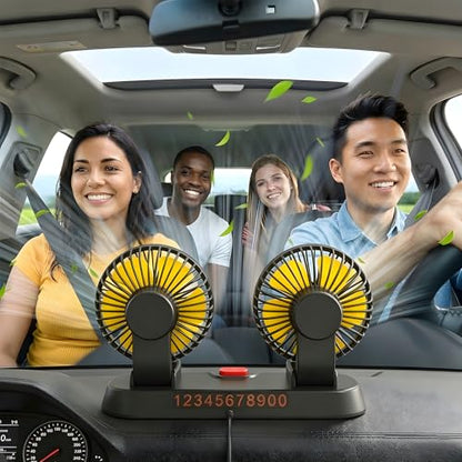 12V Dual Head Car Cooling Fan, Brushless Motor, 2 Speed, 360° Rotation, Dashboard Mount, Cigarette Lighter Powered, for Cars, SUVs, Trucks, RVs & Vans - color: 12V