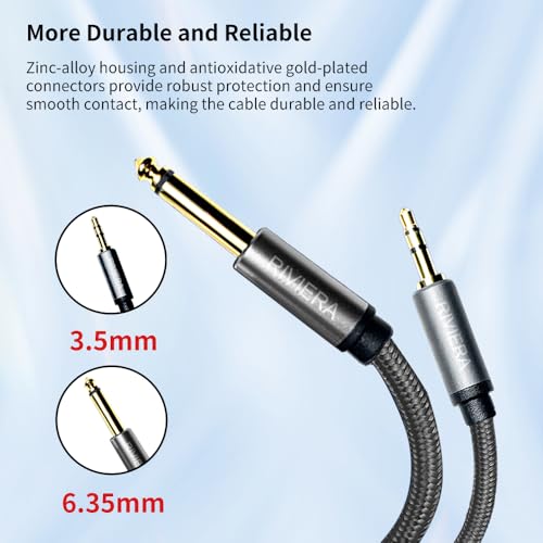 RIVIERA 20FT/6M 3.5mm 1/8" TRS to 6.35mm 1/4" TS Cable Braided Sheild Pure Copper Wire 24K Gold Plated Low Noise Cable with Braided Nylon Jacket for Digital Players & Musical Instruments 20FT - color: 1/4-1/8 TRS Black, size: 20FT/6.0M