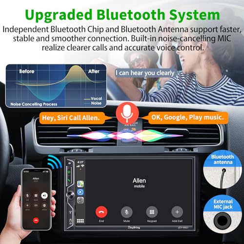 SJoyBring [QLED Screen Upgrade] 7" Double Din Car Stereo with Dash Cam, Wireless Apple CarPlay and Android Auto, Bluetooth, 240W 4.2-Channel Audio Output, MirrorLink, Backup Camera, AM/FM Car Radio - color: Black W021 with Dash Cam