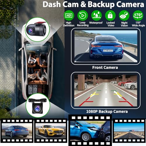 SJoyBring [QLED Screen Upgrade] 7" Double Din Car Stereo with Dash Cam, Wireless Apple CarPlay and Android Auto, Bluetooth, 240W 4.2-Channel Audio Output, MirrorLink, Backup Camera, AM/FM Car Radio - color: Black W021 with Dash Cam