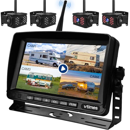 VTimes Wireless Backup 4 Camera for Trucks RV Backup Camera with HD Monitor - color: 7 inch - 4 Cameras