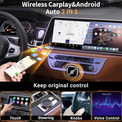 2-in-1 Wireless CarPlay & Android Auto Adapter, Silver