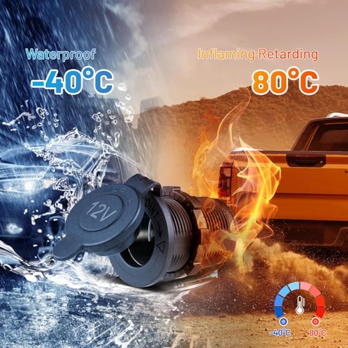 Anina 2pcs Cigarette Lighter Socket DC 12V Power Outlet Socket Replacement with Cover Waterproof Plug with Wire Fuse for Car Marine Motorcycle ATV RV 12V/24Volt Lighter Power