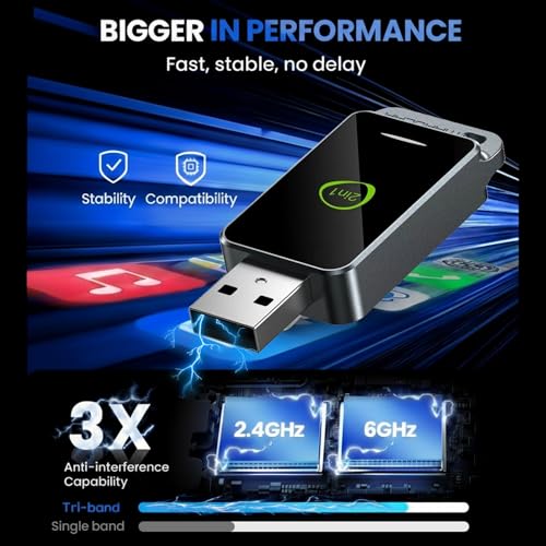 2-in-1 Wireless CarPlay & Android Auto Adapter (2026 Upgraded WiFi 6-BT 5.4) Wired to Wireless Converter | Multi-User Seamless Connection | Easy Setup-Plug & Play | Auto Reconnect | Cars from 2015+