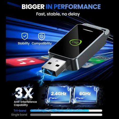 2-in-1 Wireless CarPlay & Android Auto Adapter (2026 Upgraded WiFi 6-BT 5.4) Wired to Wireless Converter | Multi-User Seamless Connection | Easy Setup-Plug & Play | Auto Reconnect | Cars from 2015+