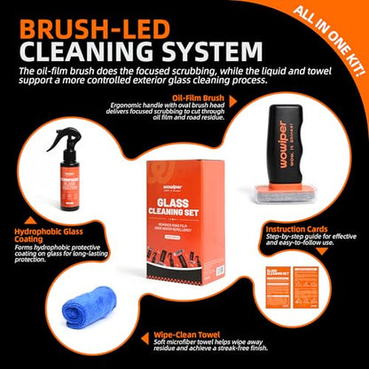 Windshield Glass Coating Kit, 100g Glass Prep Cleaner + 100ml Rain Repellent Spray, Hydrophobic Water Beading Protection, Removes Light Oil Film and Road Grime