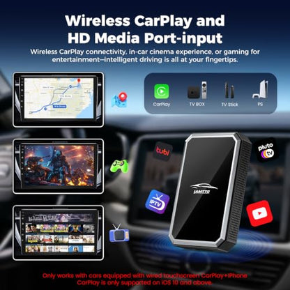 LAMTTO 2-in-1 Wireless CarPlay Adapter, HD Media Port for TV Stick/Switch