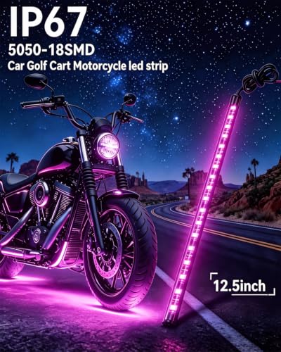 Keiurot 12.5In 12V Led Light Strip for Car Motorcycle Golf Cart Pink 4Pack - color: Pink Led Strip