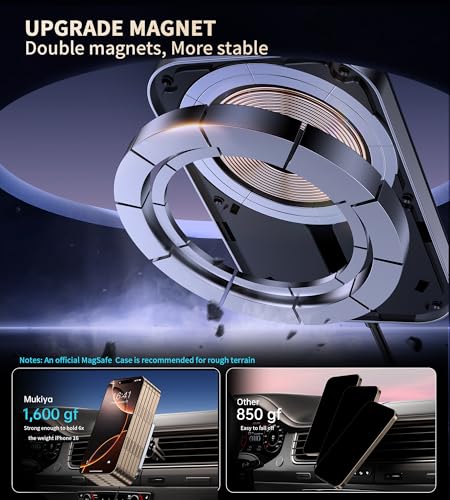 Mukiya for MagSafe Car Mount Charger with Adapter, 360° Rotation Magnetic Wireless iPhone Car Charger for Air Vent, Compatible with iPhone 17/16/15/14/13/12 Series, Gifts for Husband/Men - color: Black