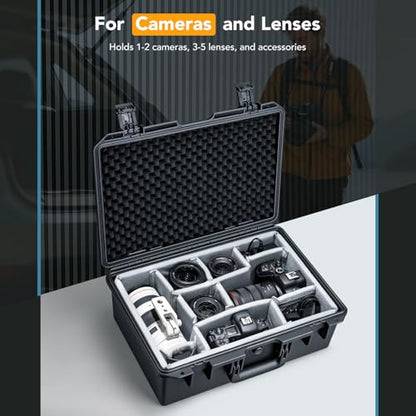 Lykus PVC2 Hard Case with Dividers for Cameras,Lenses,DJI Mavic/Air/Mini - color: Black PVC2