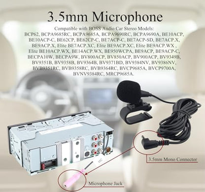 3.5mm Microphone Compatible Replacement for BOSS Car Stereo Receiver - Clip-On Dash Mic for Bluetooth Voice Control and Clear Call Audio with 9FT Cable BCP62 BCPA9690RC BE10ACP BE9ACP.X Elite BECPA10W