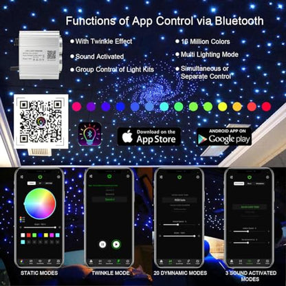 AKEPO 16W Car Home Dual-Head Twinkle Fiber Optic Light Engine, Twinkle+APP Control+Music Activated+28-Key Remote for Starlight Headliner Kit - size: 16W Dual-Head Twinkle