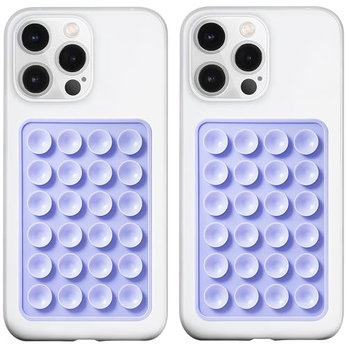 LvShuLiangPin Anteel 2 Pack Silicone Suction Phone Case Mount, Silicon Adhesive Phone Grip for Smartphones, Hands-Free Mirror Shower Phone Holder for Selfies, Tiktok Videos (Lavender) - color: Lavender