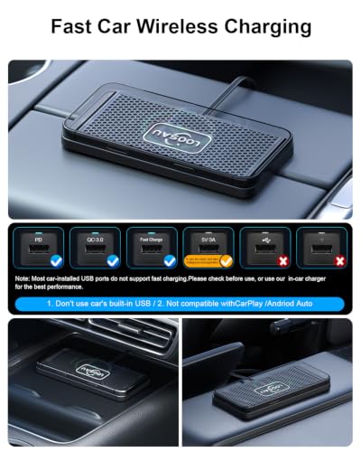 Wireless car Charger Charging pad 15w Non Slip FastCharger - color: Black-1M Cable