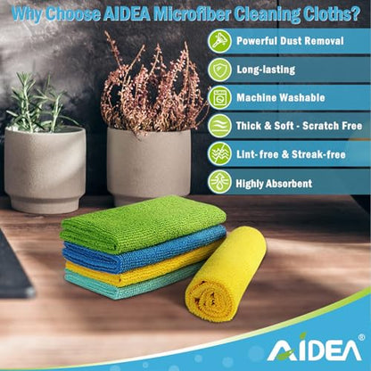 AIDEA Microfiber Cleaning Cloth 100PK, Soft Absorbent Rags, Microfiber Towels for Cars, Kitchen Towels, Dusting Cloth for Home, Window, Cleaning Supplies,12"×12" - color: Blue/Yellow