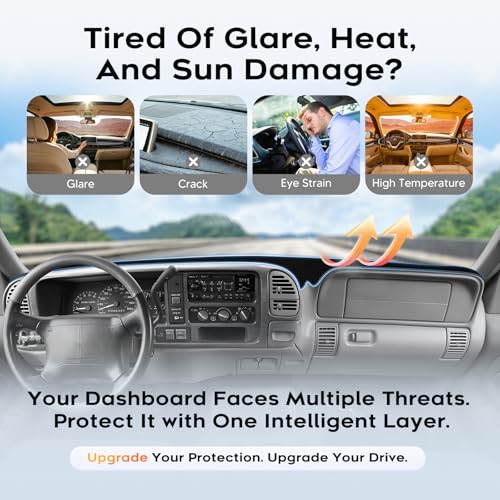 CARTIST Black Dash Cover for 1997-2000 Chevy Chevrolet Silverado&GMC C/K 1500 2500 3500,1997-1999 Tahoe Yukon Suburban Anti-Slip UV Protection Dashboard Cover Mat - color: 2)97-20 Silverado(Black)