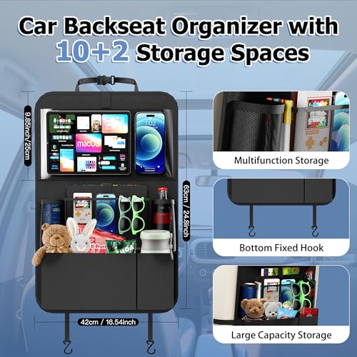 KaiCross Car Backseat Organizer with Table Holder,10 Storage Pockets Backseat Car Organizer and Storage with 600D Oxford Cloth,Travel Essentials,Kick Mats Back Seat Protector-2 Pack - size: 2 Pack