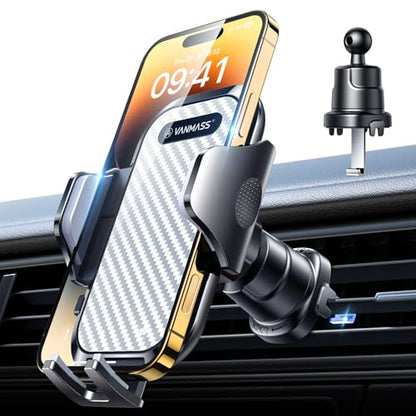 VANMASS Phone Holders for Your Car Ultimate Military-Grade Car Phone Holder Mount【Patent & Safety Certs】Upgraded Shockproof Truck Air Vent Phone Mount for iPhone 17 Pro Max 16 Samsung Android,Silvery - color: Silver