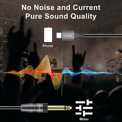 J&D USB-C to 6.35mm 1/4 inch TS Audio Mono Interconnect Aux Adapter Cable, Compatible with iPhone 16/17 Series, Galaxy S24/S25, AMP Mixer, 6.6 Feet - size: 6.6 Feet
