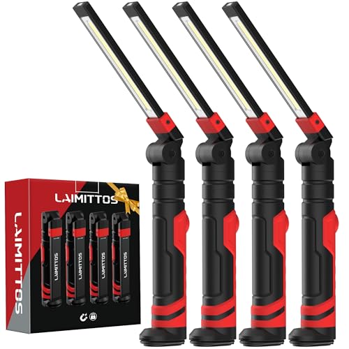 Rechargeable Work Light 2500mAh Magnetic LED Work Light Flashlight Mechanic Light Tool for Men Him, Foldable Lamp with Hook for Car Repair Emergency BBQ Grill (4 Pack) - style: 600 Lumens - 4 Pcs