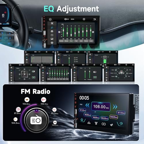 Single DIN Touch Screen Car Stereo with Wireless Carplay and Android Auto Mirror Link, Driauto 7 Inch 1 DIN Car Radio with Bluetooth FM EQ Steering Wheel Control Backup Cam Online Video USB AUX Type-C