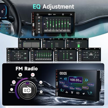 Single DIN Touch Screen Car Stereo with Wireless Carplay and Android Auto Mirror Link, Driauto 7 Inch 1 DIN Car Radio with Bluetooth FM EQ Steering Wheel Control Backup Cam Online Video USB AUX Type-C