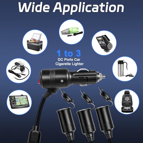 Cigarette Lighter Splitter ， 12v Splitter,Dual Cigarette Lighter adapters for Cars,12V Cigarette Lighter Plug with on/Off Switch, Overload Protection & Extension Cord 15A Fuses (3 Ports) - size: 3 Ports