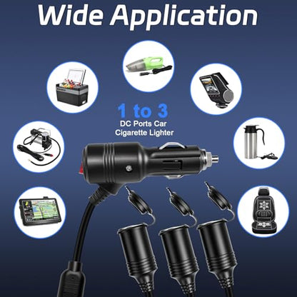 Cigarette Lighter Splitter ， 12v Splitter,Dual Cigarette Lighter adapters for Cars,12V Cigarette Lighter Plug with on/Off Switch, Overload Protection & Extension Cord 15A Fuses (3 Ports) - size: 3 Ports