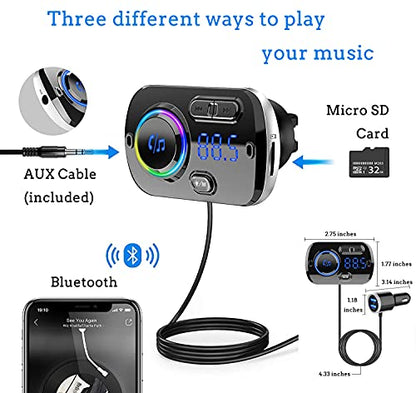 FM Transmitter Bluetooth 5.0 Hands-Free Car Kit with Quick Charge QC 3.0 Car Radio Adapter with Microphone CVC Noise Reduction