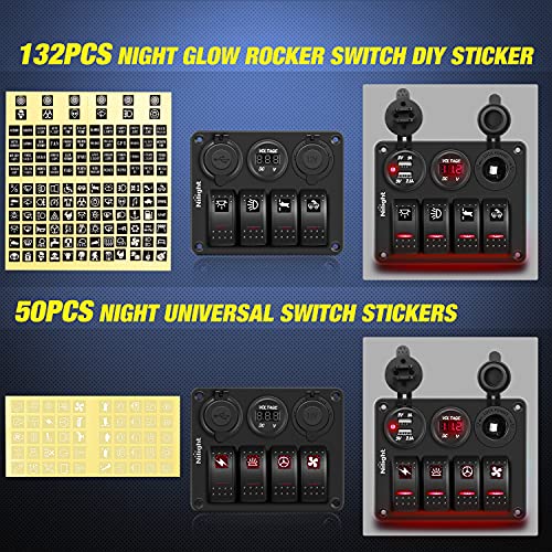Nilight 4 Gang Rocker Switch Panel SPST On Off 12 Volt Toggle Red - color: Red, size: 4+3 Gang Dual USB