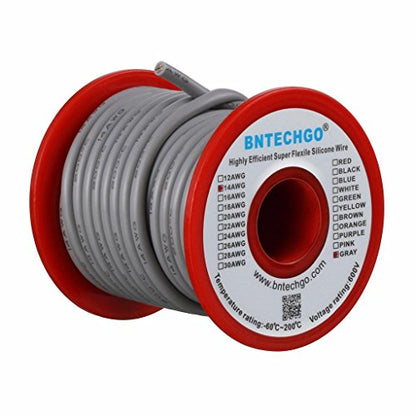 BNTECHGO 14 Gauge Silicone Wire Gray 40ft Stranded Tinned Copper Wire - color: Gray, size: silicone wire 40ft