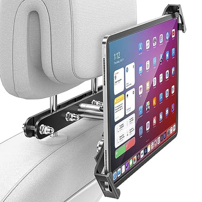 AboveTEK Tablet Holder for Car Headrest- Anti-Theft iPad Car Holder Back Seat, Secure Locking System with 360° Swivel, Universal for 4-11" Tablets, Durable Aluminum Mount for Travel & Business, Black - color: Black