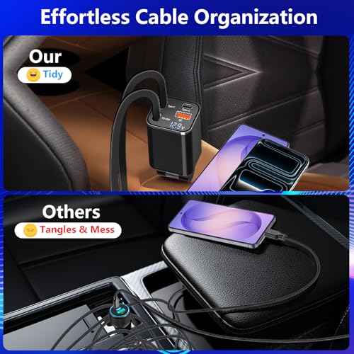 Apple MFi Certified Retractable Car Charger, 120W USB C Car Phone Charger - color: Titanium Matte Black