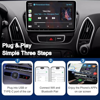 Wireless CarPlay Adapter for Apple Car Play, Small Mini Edition, Converts Factory Wired to Wireless CarPlay, Plug & Play Adapter for Apple iPhone iOS 10+ & Cars from 2015+(2026 Upgrade Black)