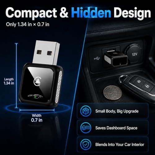 Wireless Carplay Adapter for Android Auto and Apple Car Accessories Bluetooth Audio Video Dongle Linker USB with iPhone 2026 TV Watch 2 in 1 Compact Mini Smart Type C Connect Hidden