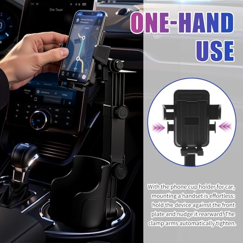 2-in-1 Cup Holder Phone Holder,Upgraded Version Cup Holders Phone Mount with Long Arm & 360° Adjustable,Cups Phones Holders for Car as Car Accessories for 4.7-7 inches Phones