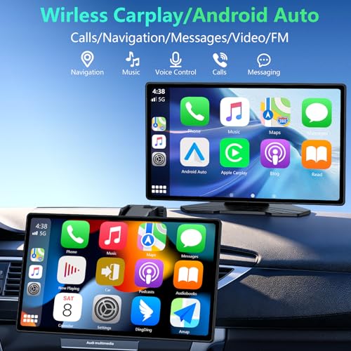 Wireless CarPlay Screen for Car, 9 Inch Portable Touchscreen for Apple CarPlay & Android Auto, Plug & Play, OTA Updates, Backup Camera & Screen Mirroring, Voice Control, GPS, Bluetooth 5.0, FM/AUX