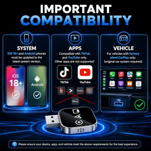 Wireless Carplay Adapter for Apple Screen for iPhone and Car Play Bluetooth to Android Auto Inalámbrico Adaptador Box Accessories Mirroring USB Watch Movies Double Portable