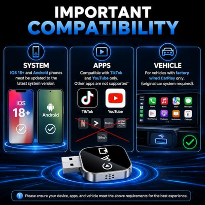 Wireless Carplay Adapter for Apple Screen for iPhone and Car Play Bluetooth to Android Auto Inalámbrico Adaptador Box Accessories Mirroring USB Watch Movies Double Portable