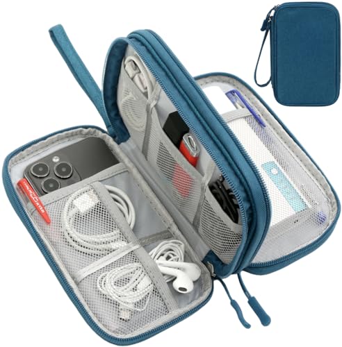 CAAORDKSO Travel Essentials 전자 오거나이저 테크 파우치, 방수 케이블 정리함 가방 충전기 케이스, 여행 액세서리, 케이블, 코드, 충전기, 휴대폰, 보조 배터리, 이어폰용 (다크 그린, 라지) - color: 다크 그린., size: Large