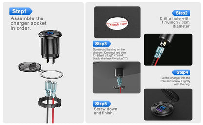 12V USB C Aluminum Car Charger Socket, 12 Volt Outlet, PD 20W and Quick Charge 3.0 18W Car USB Port Waterproof with Voltmeter & Power Switch, Suitable for Marine Truck Motorcycle Boat Golf cart RV - color: Aluminum