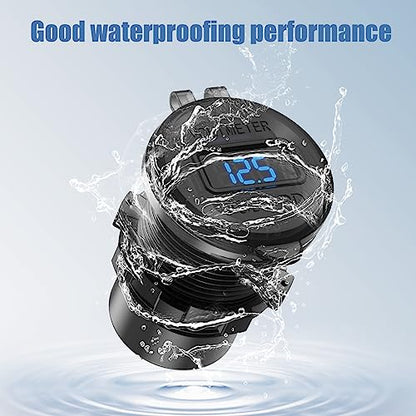 12V USB Car Socket Round USB C 12V Outlet, 3-Port Marine Fast Charger Waterproof Cigarette Outlet Replacement Aluminum with Switch & Voltmeter, Suitable for Boat Golf Cart RV Motorcycle Truck - color: pack of one